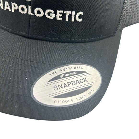 Unapologetic Black Snapback Mesh Trucker Hat Yupoong - Picture 4 of 5